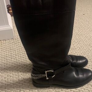 Ralph Lauren Double RL Black Heeled Boots with Chain Accent
